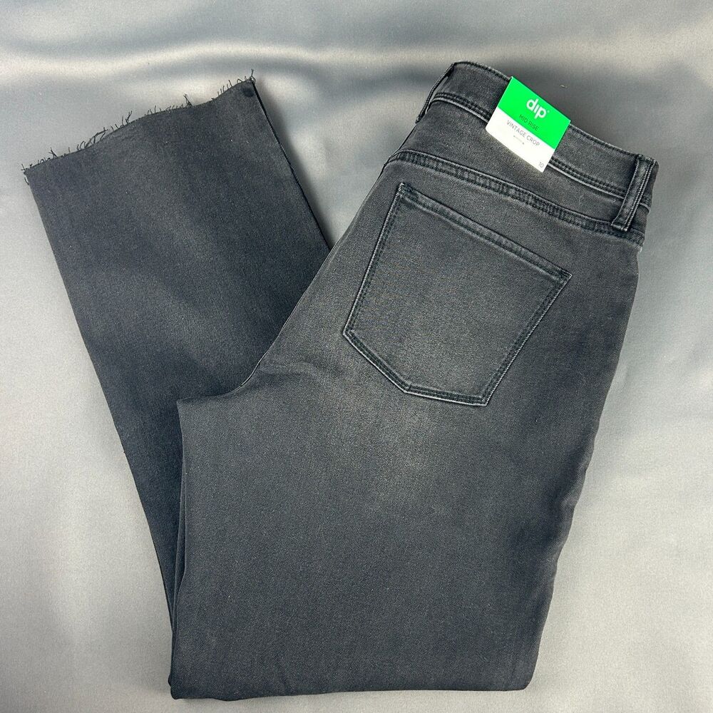 DIP Mid Rise Vintage Crop Black Raw Hem Jeans NWT Size 10 - Picture 13 of 16
